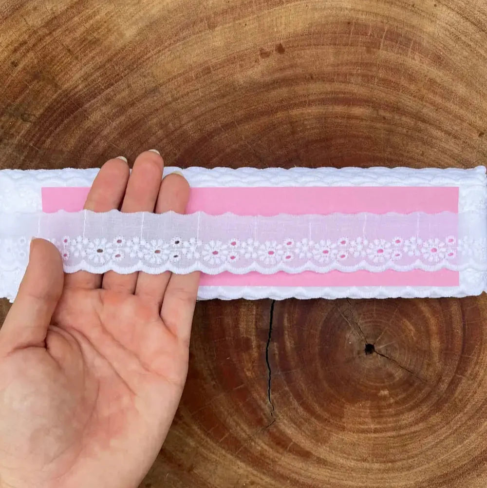 Bordado Inglês 100% algodão Branco - Largura: 3 centímetros - 13,7 Metros