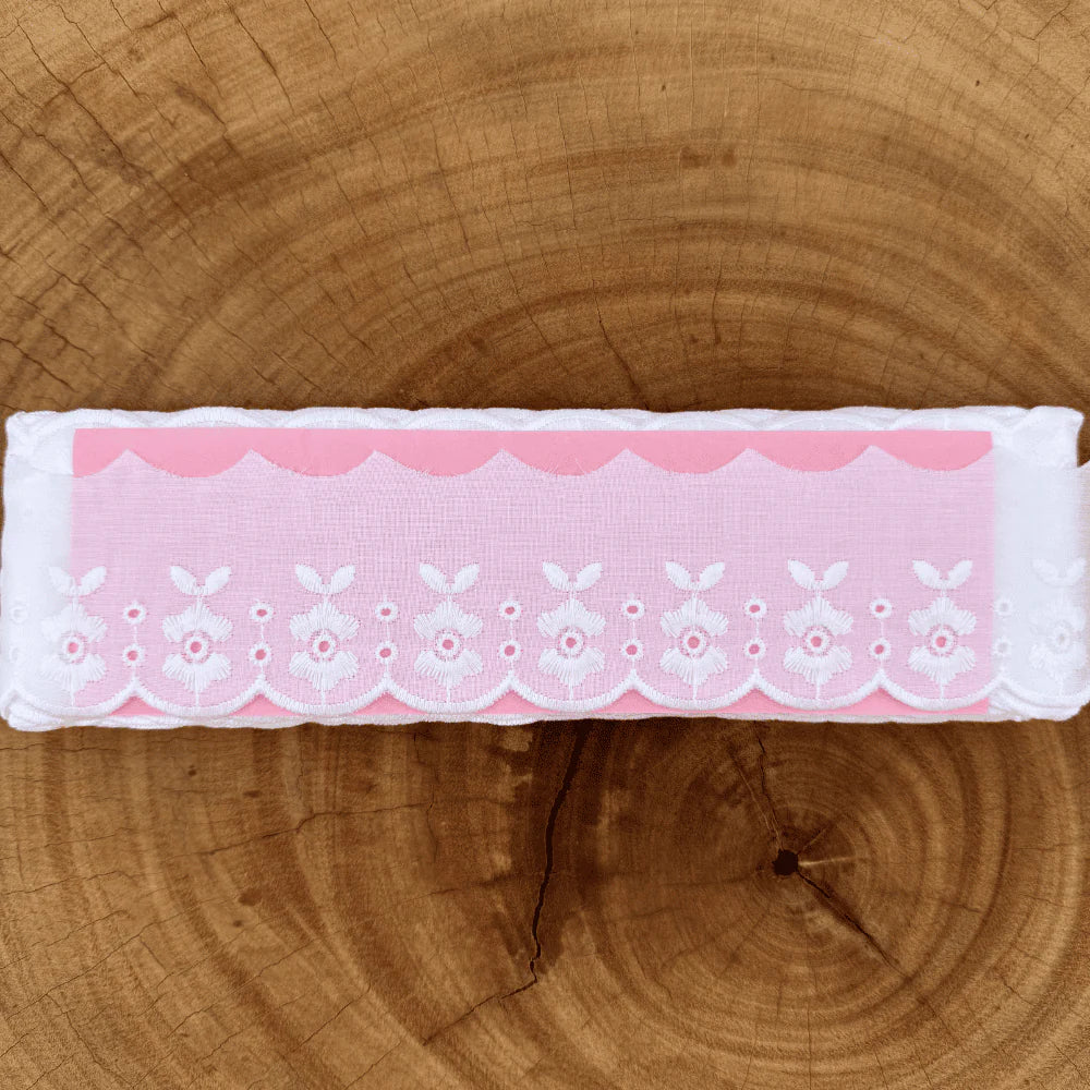 Bordado Inglês 100% algodão Branco - Largura: 5,1 centímetros - 13,7 Metros